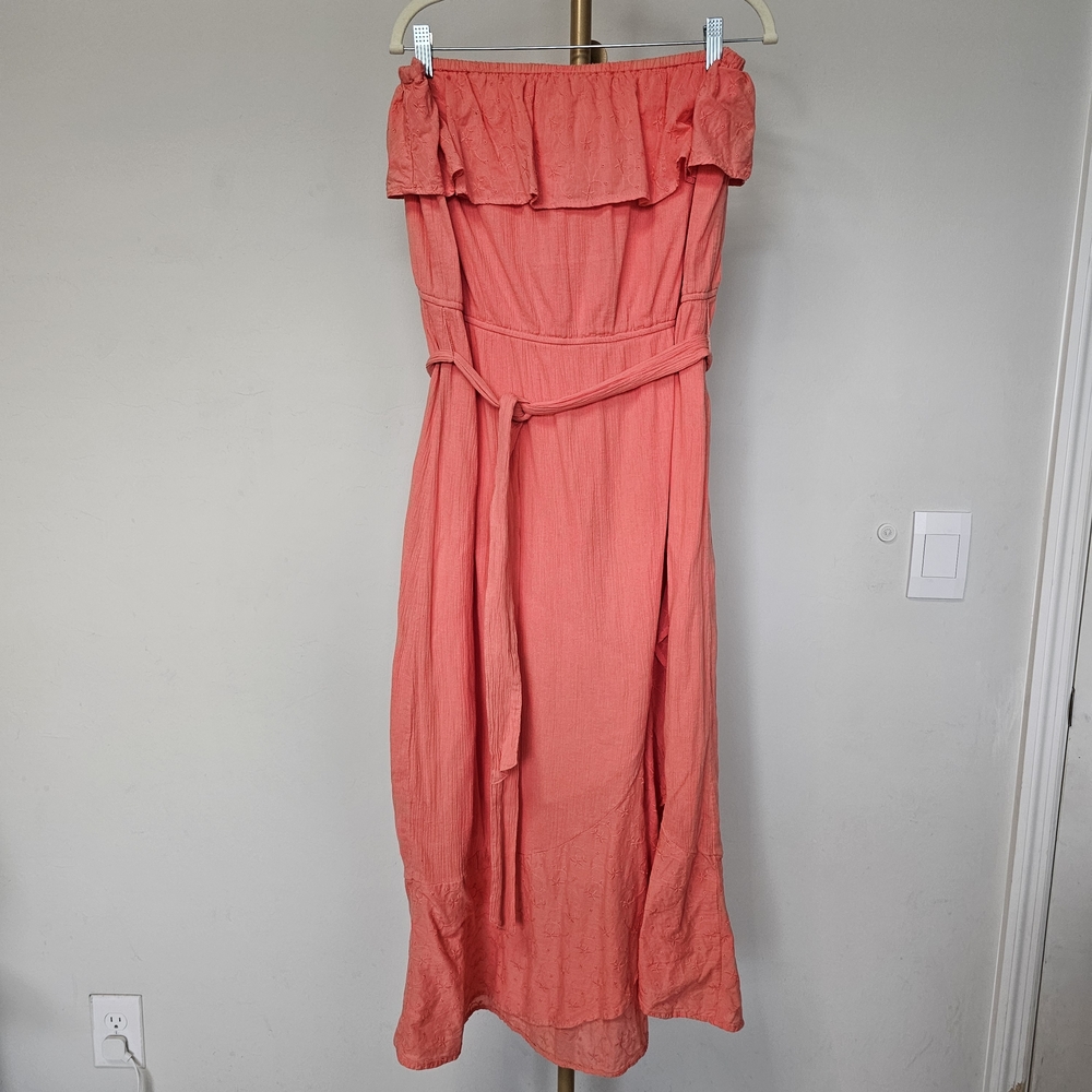 sofia by sofia vergara Coral Strapless Ruffle Wrap Midi Dress - Picture 4 of 9